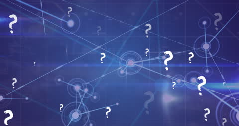 Digital Question Marks on Blue Network Background