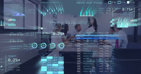 Diverse Business Team Discussing Financial Data Over Digital Projections - Download Free Stock Images Pikwizard.com