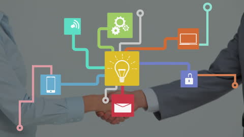 Business People Shaking Hands with Digital Global Connection Concept