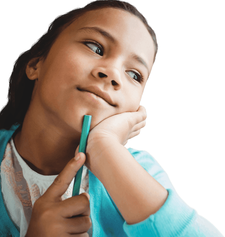 Transparent Thoughtful Girl Holding Pencil