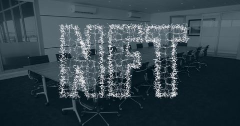 nft text overlay on modern office conference room visualization - Download Free Stock Images Pikwizard.com