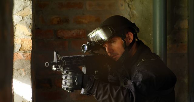 Tactical Special Forces Soldier Holding Rifle in Abandoned Building - Download Free Stock Images Pikwizard.com