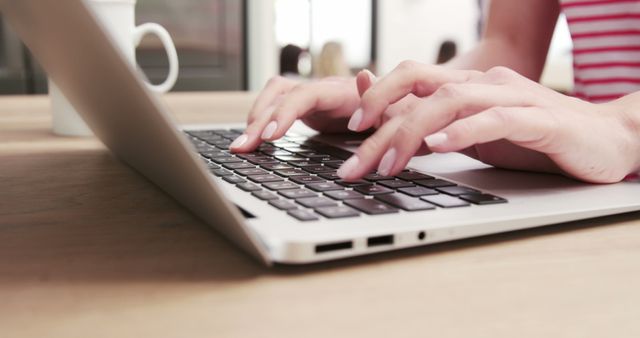 Person Typing on Laptop at Wooden Desk - Download Free Stock Images Pikwizard.com