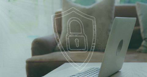 digital security symbol over laptop on home desk - Download Free Stock Images Pikwizard.com