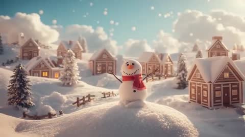 Charming Winter Snowman Welcoming Wonder in Festive Village