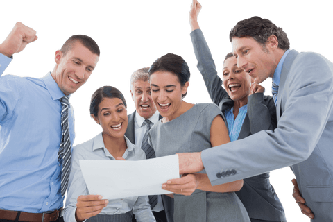 transparent business team celebrating success with document - Download Free Stock Videos Pikwizard.com