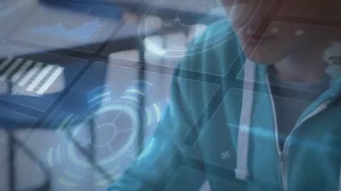 Teen Engaging with Futuristic Digital Interface and Holograms