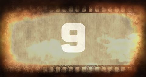 Number Nine on Vintage Filmstrip with Grunge Effect