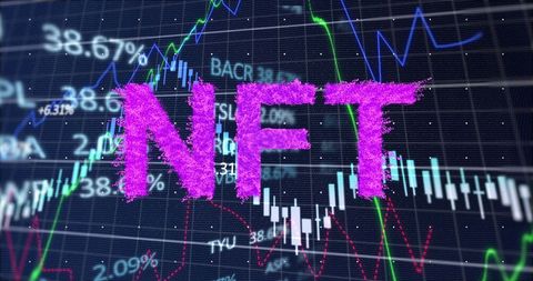 NFT Text Overlay Financial Stock Data on Dark Background