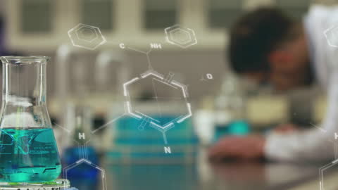 Chemist Working in Lab with Chemical Formulas Animation