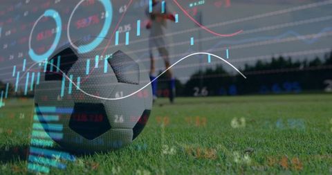 Soccer Ball on Field with Sports Data Analytics Overlay