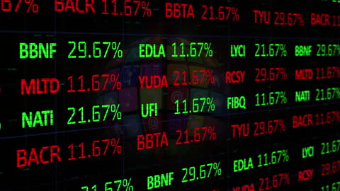 Illuminated Stock Ticker on a Digital World Map