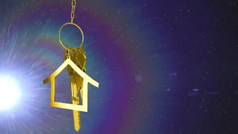 Glowing Key Pendant Against Celestial Background