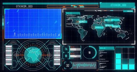 Futuristic digital data processing with global connectivity map