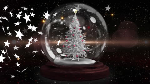 Festive Snow Globe with Christmas Tree and Red Ornaments