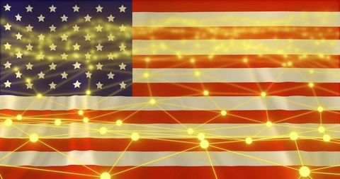 American flag network concept glowing gold nodes connecting stars and stripes