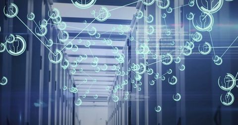 Futuristic Data Center Showing Digital Connectivity with Network Node Overlay