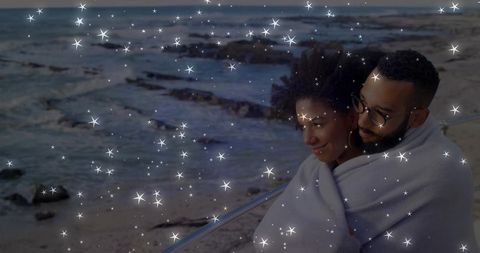Embracing Couple at Beach Under Starry Sky Inspiration
