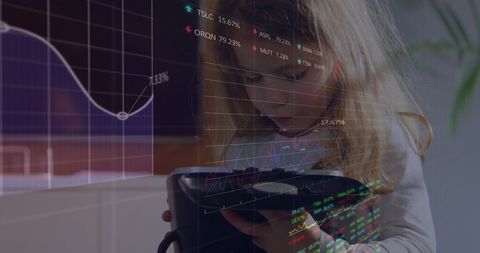 Future of finance: child exploring virtual reality in digital world