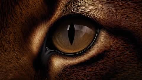 Cinematic Macro of Cat Eye Reacting to Warm Window Light, Amber Iris and Fur Texture