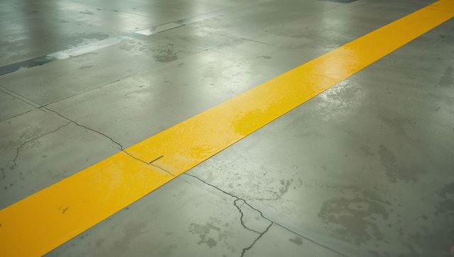 Diagonal yellow stripe on industrial concrete floor