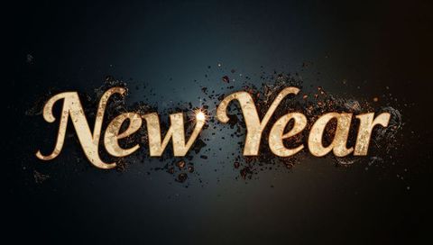 Glowing new year lettering with marquee lights, sparks and gold debris for holiday banners