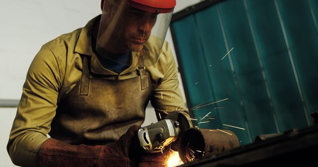 Focused Metalworker Cutting Steel With Angle Grinder - Download Free Stock Images Pikwizard.com