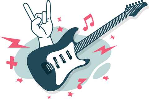 Rock guitar and hand gesture on transparent background