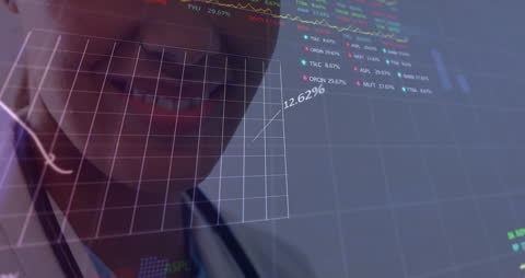 Futuristic Financial Data Overlay with Globe and Grid