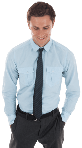 transparent smiling businessman with hands in pockets seven eighths view - Download Free Stock Videos Pikwizard.com