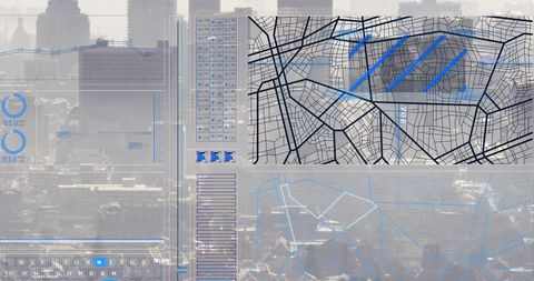 Futuristic City Map Overlay with Data Graphics - Download Free Stock Images Pikwizard.com