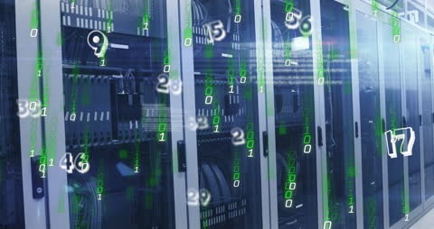 Digital Data Stream Flowing Over Server Racks