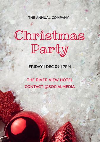 festive christmas party invitation with snow and ornaments - Download Free Stock Templates Pikwizard.com
