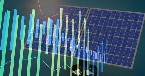 Rising Solar Energy Graph Against Multicolor Background