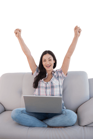 Cheerful Woman with Laptop Celebrating Success Transparent Background - Download Free Stock Videos Pikwizard.com