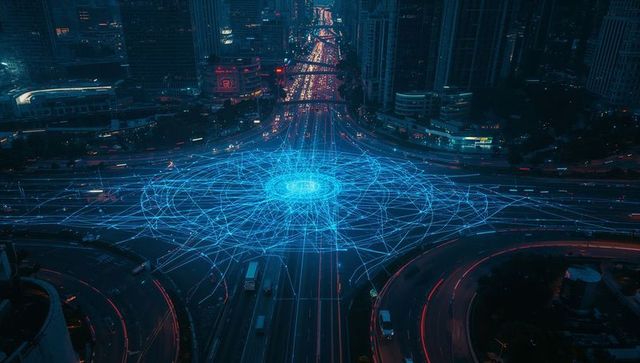 AI-Generated Night Traffic with Data Overlay