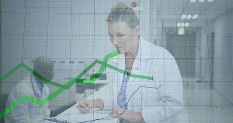 Senior Doctor Recording Medical Data with Overlayed Growth Chart