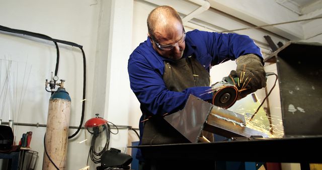 Man Grinding Metal in Workshop with Safety Gear - Download Free Stock Images Pikwizard.com