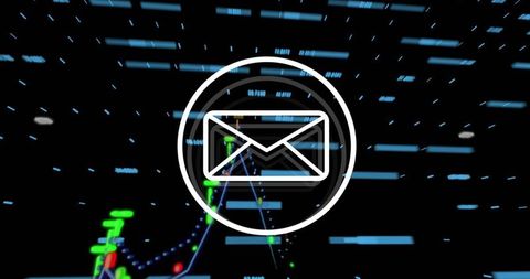 Email icon overlaying futuristic data visualization