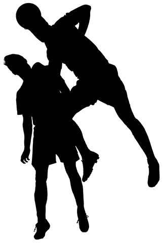 Silhouette of soccer players reaching ball, transparent background