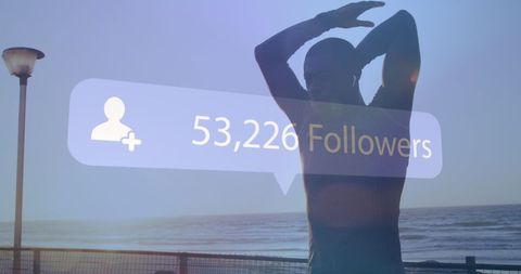 Fitness Influencer Stretching with Virtual Follower Counter Display