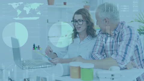 Collaboration in Modern Office with Financial Data Visualization