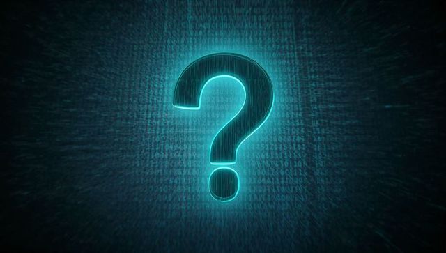 Glowing Question Mark in Cyberspace with Streaming Binary