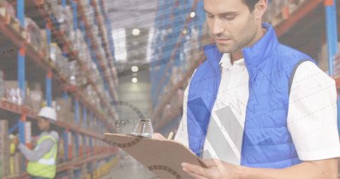 Warehouse Management with Global Data Overlay Concept - Download Free Stock Images Pikwizard.com