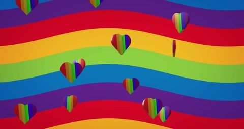 Rainbow Hearts on Vivid Striped Background Representing LGBTQ Pride