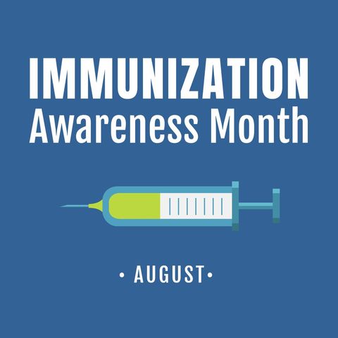 Immunization awareness month campaign poster with syringe illustration