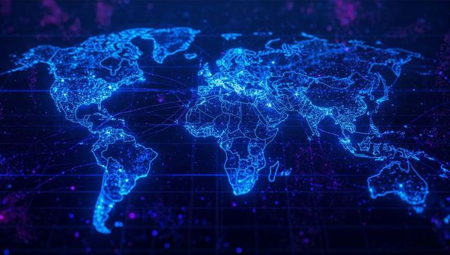 Futuristic Holographic World Map with Data Connections