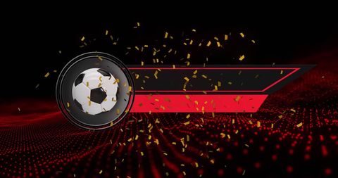 Football with Dynamic Red Digital Background and Confetti Effect