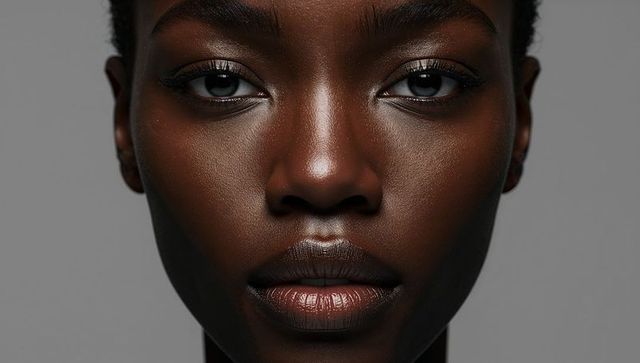 Glamorous closeup portrait showcasing glowing skin glossy lips and defined brows