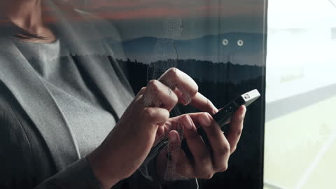 Businesswoman Interacting with Digital Interface and Landscape